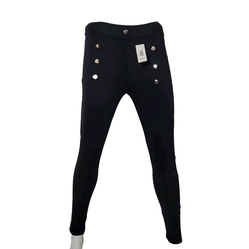 NWT Asha Legging Pants Womens S/M Dark Blue Soft Spandex Gold Accented Buttons